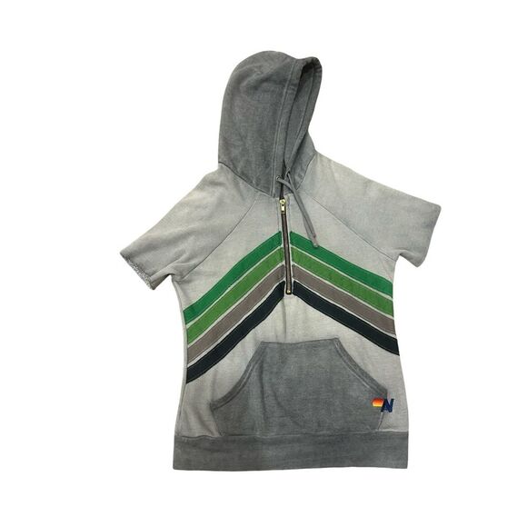 Aviator Nation Tops - Aviator Nation Gray Hoodie with Green Stripes